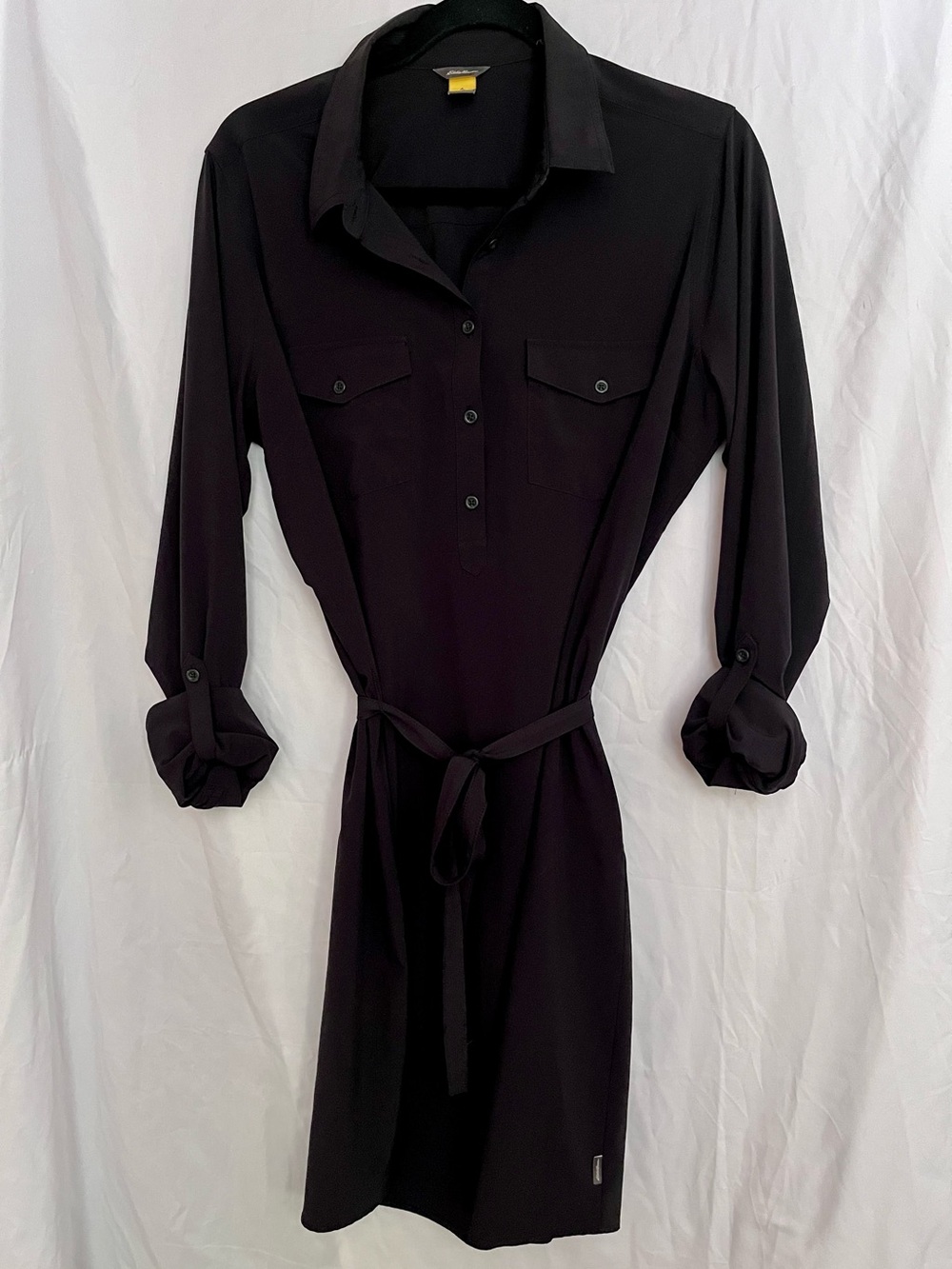 Eddie Bauer Black Long-Sleeve Shirt Dress with Tie Waist